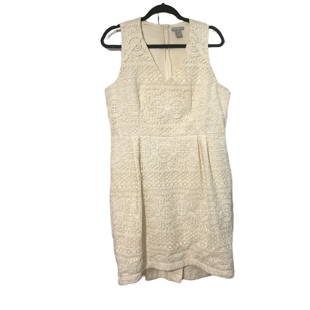 H&M SLEEVELESS Off-White Lace Fitted Dress Size Large